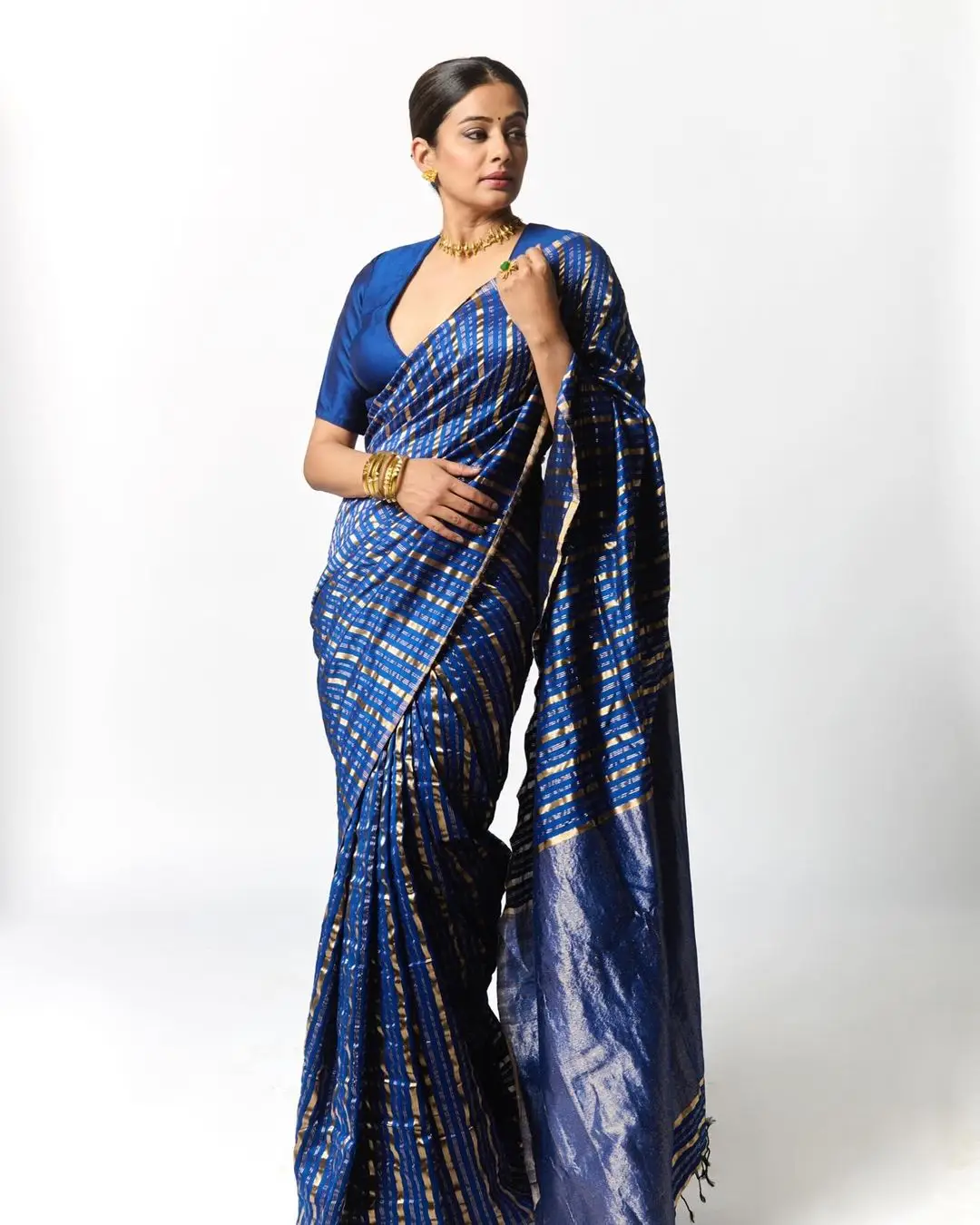 PRIYAMANI IN SOUTH INDIAN TRADITIONAL BLUE SAREE BLOUSE 3